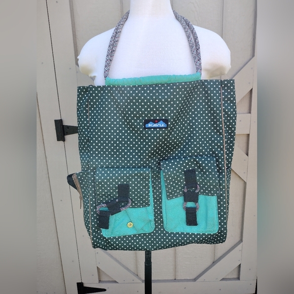 KAVU Shoulder Bag Messenger Green Polka Dots - Picture 1 of 11